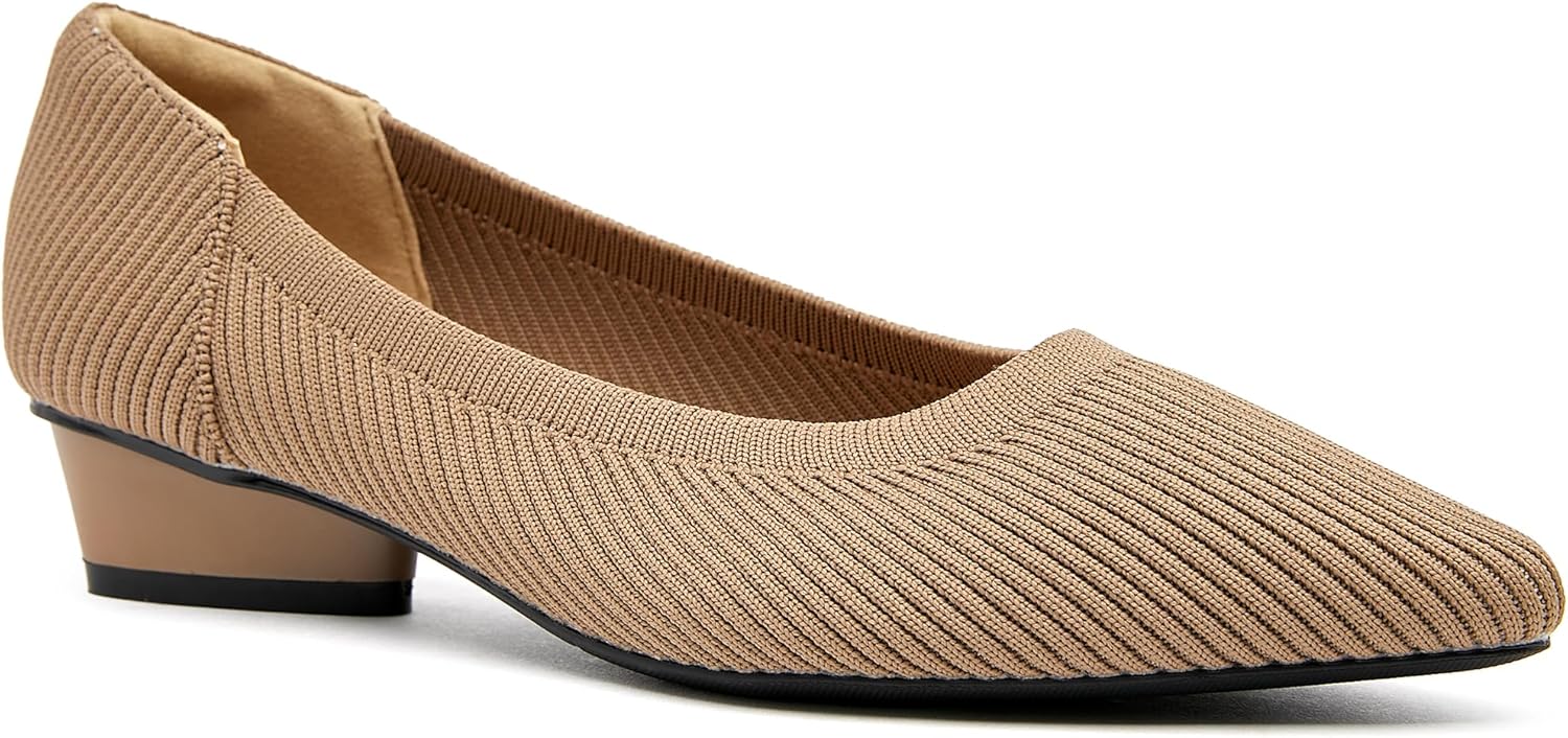 Chunky Heels for Women Knit Ballet Shoes Pointed Toe Low Heel Mesh Comfortable Block Pumps Dress Shoes - Image 4