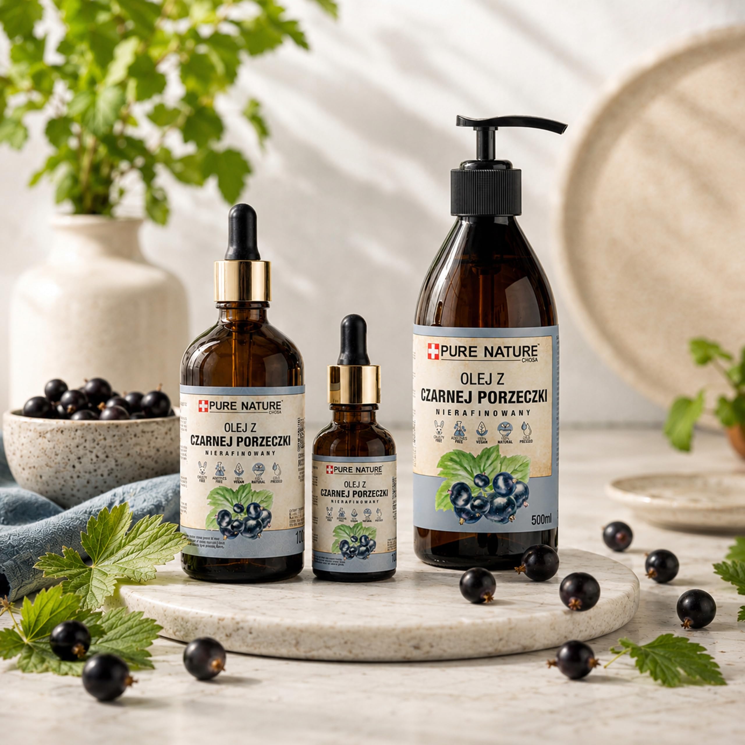 CHOSA Olio di Semi Ribes Nero 1000 ml al 100% Spremuto a Freddo Non Raffinato - Olio per Capelli, Corpo, Viso, Unghie e Massaggio - Cura Della Pelle e Cosmetici Fai Da Te