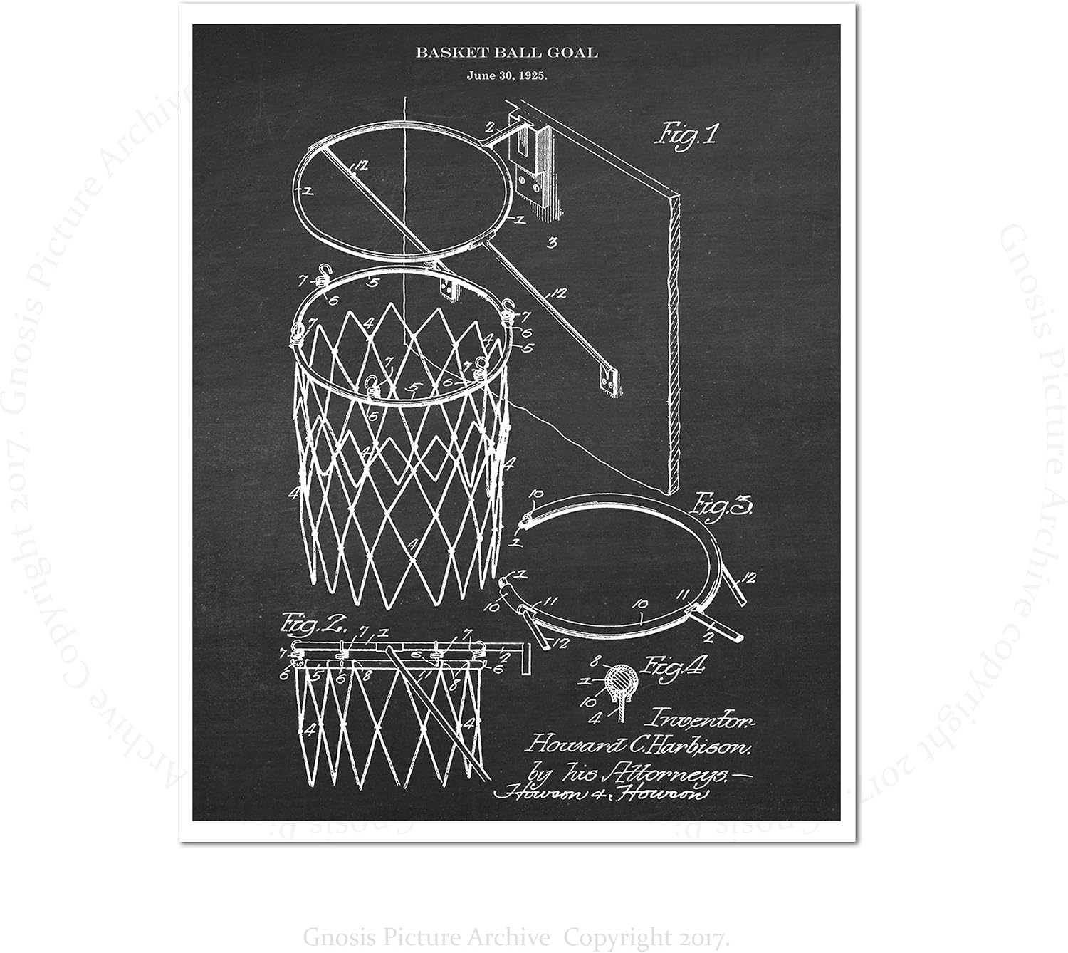 Gnosis Picture Archive Basketball Patent Decor set of 6 Unframed Wall Art Basketball Gifts