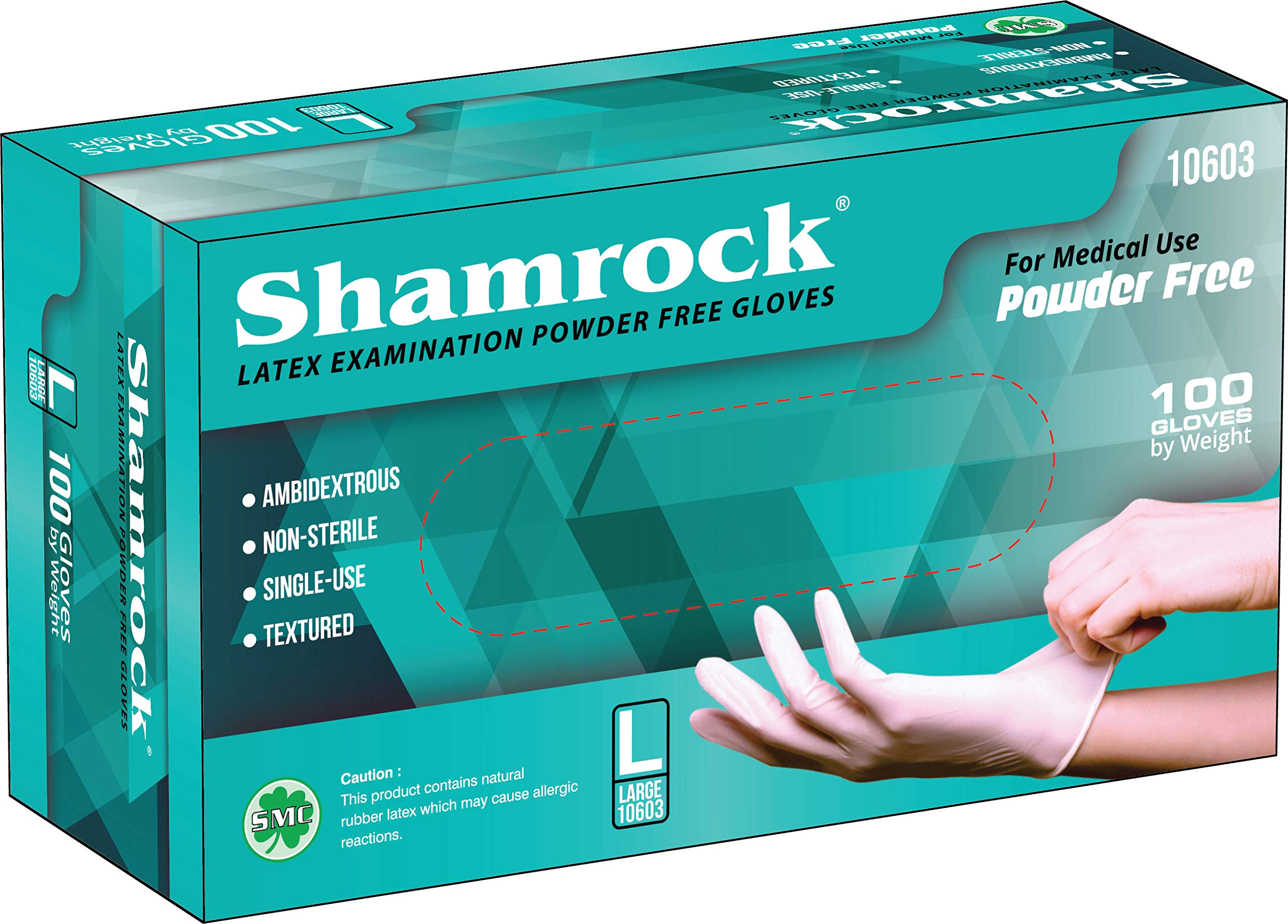 Shamrock 10600 Latex Examination Gloves - Over 5 mil, Powder-Free, Textured, Medical Use, Extended Cuff