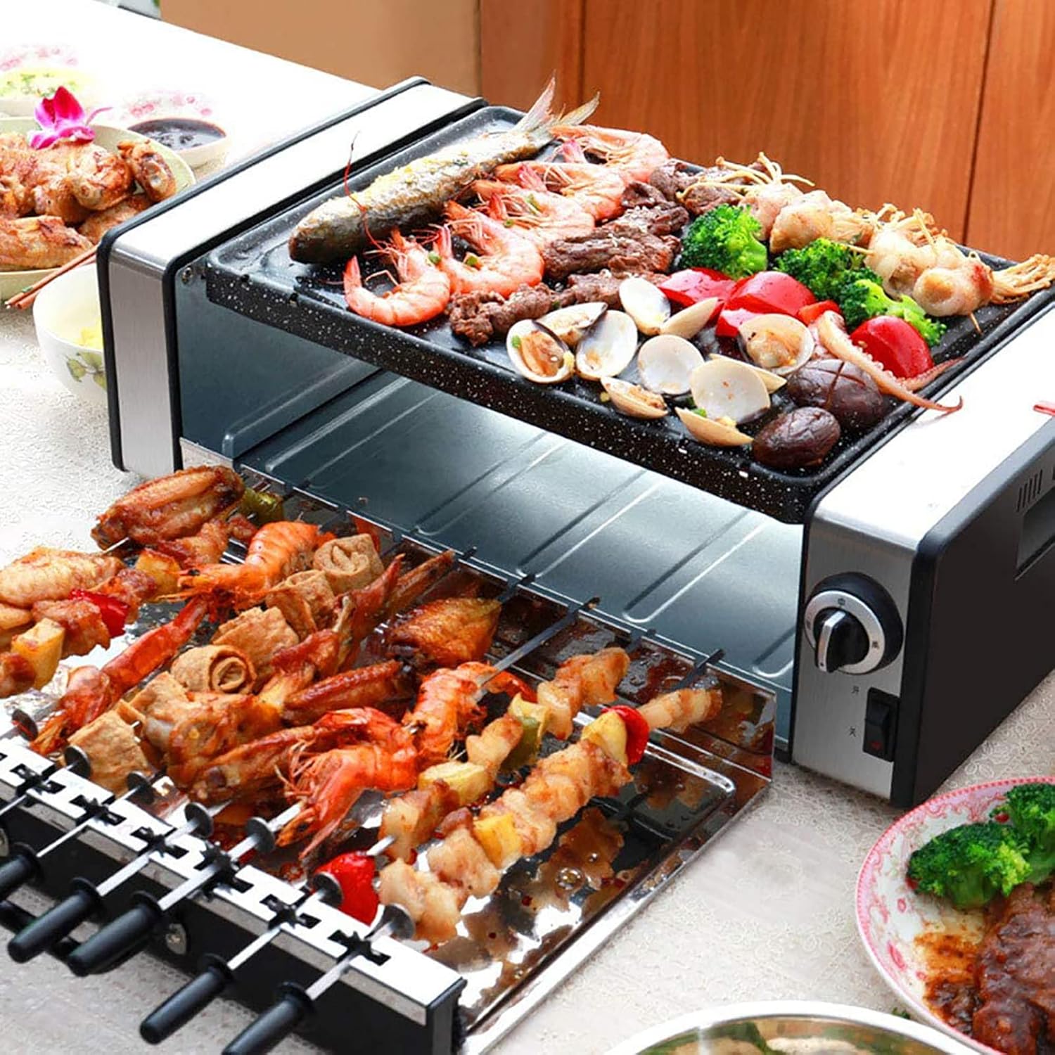 1500W Home Grill, Electric Oven, 360° Automatic Rotation Design, 304 Stainless Steel Heating Element, Easy and Quick to Use.