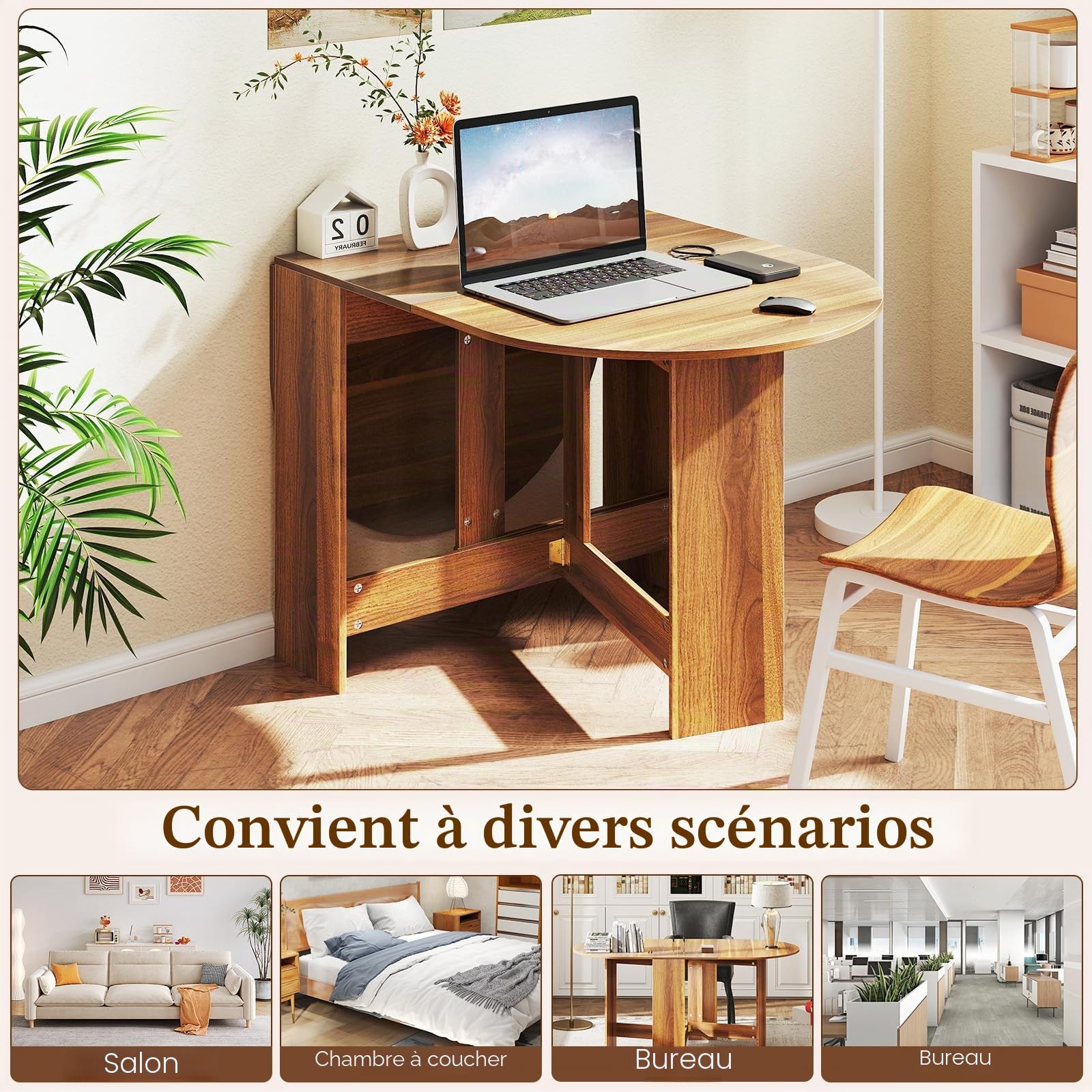 GIANTEX Table Pliante de Cuisine Salle à Manger, Table à Manger en Bois pour 4 à 7 Personnes, pour Salon, Jardin, Balcon, Bureau, Marron