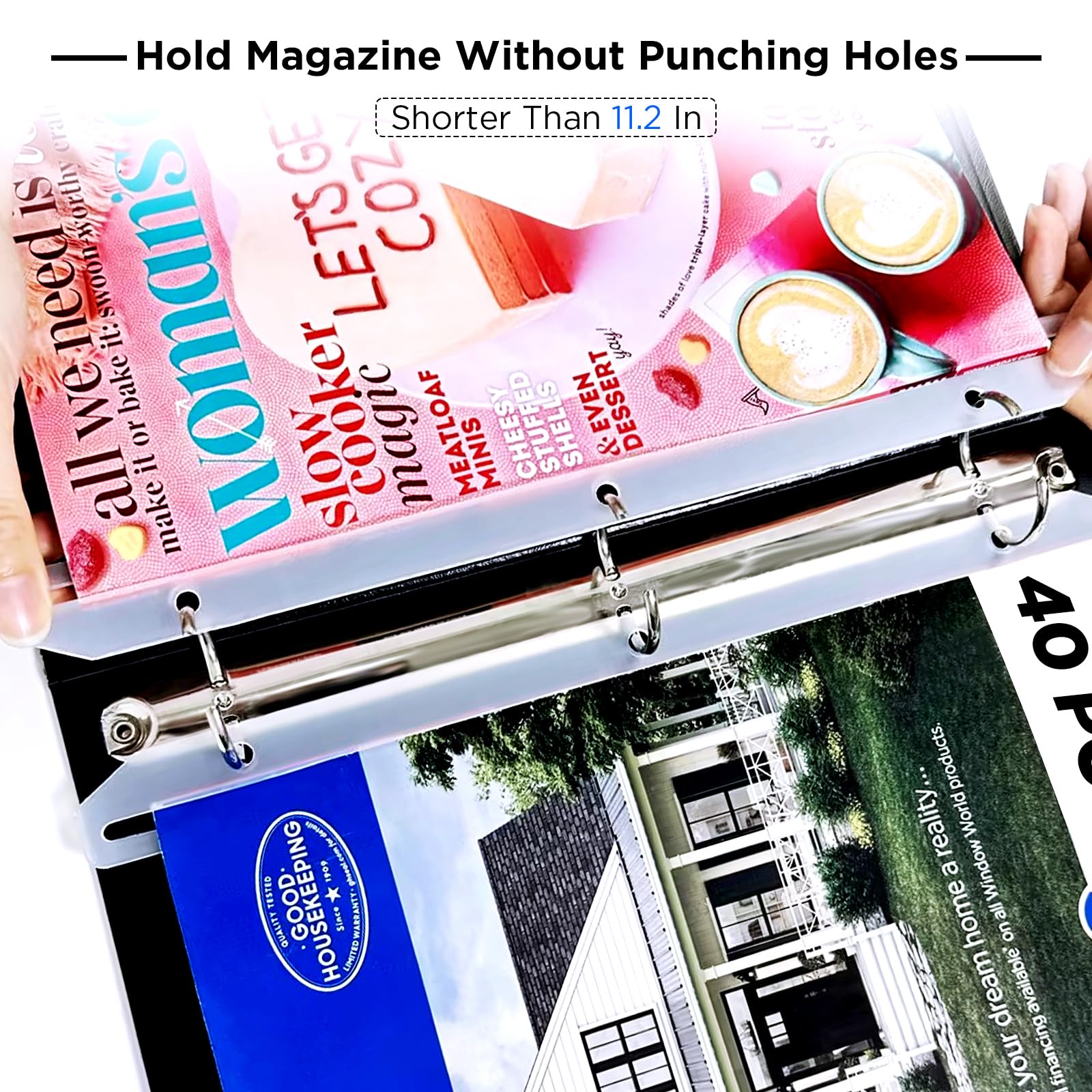 CollectHall Magazine Holders, 3-Hole Punched Magazine Organizer, Fit Magazine, Choral Music, Brochures, Owners Manuals, Translucent White, 40 Pack