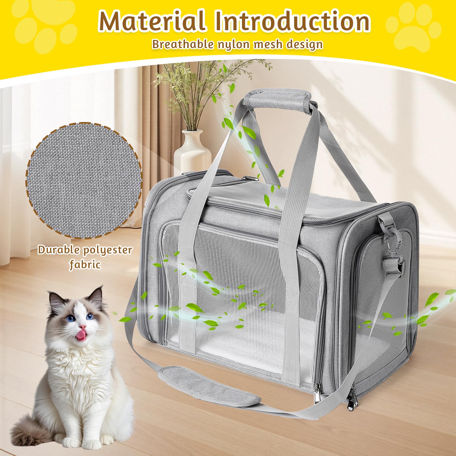 AiQInu Transportin Gato Perro, Transpirable Bolsa de Transporte Gato Plegable, Trasportines Gatos Capacidad de Carga 6 Kg, para Mediano Pequeño Perro Mascotas en Avión