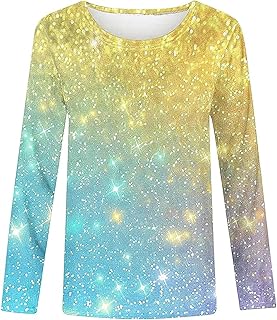 Camiseta de manga larga para niña, camiseta de manga larga para niña, con lentejuelas, cuello redondo, color liso, camisa de manga larga para primavera/verano