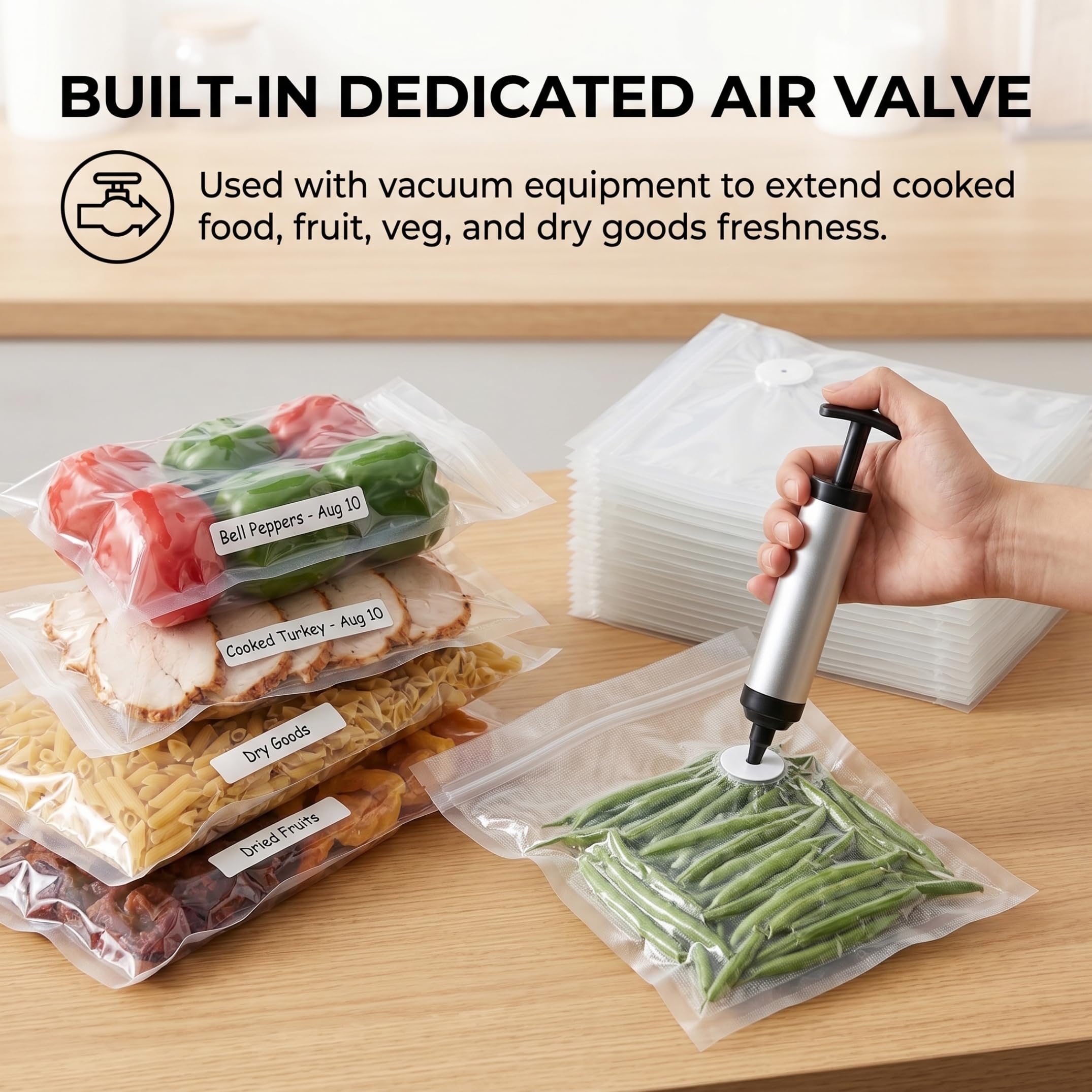 Bolsas selladoras al vacío para alimentos, paquete de 40 bolsas selladoras al vacío para alimentos, reutilizables de grado grueso con válvula de aire, blancas (20 pequeñas de 8, 27 x 8, 66 pulgadas