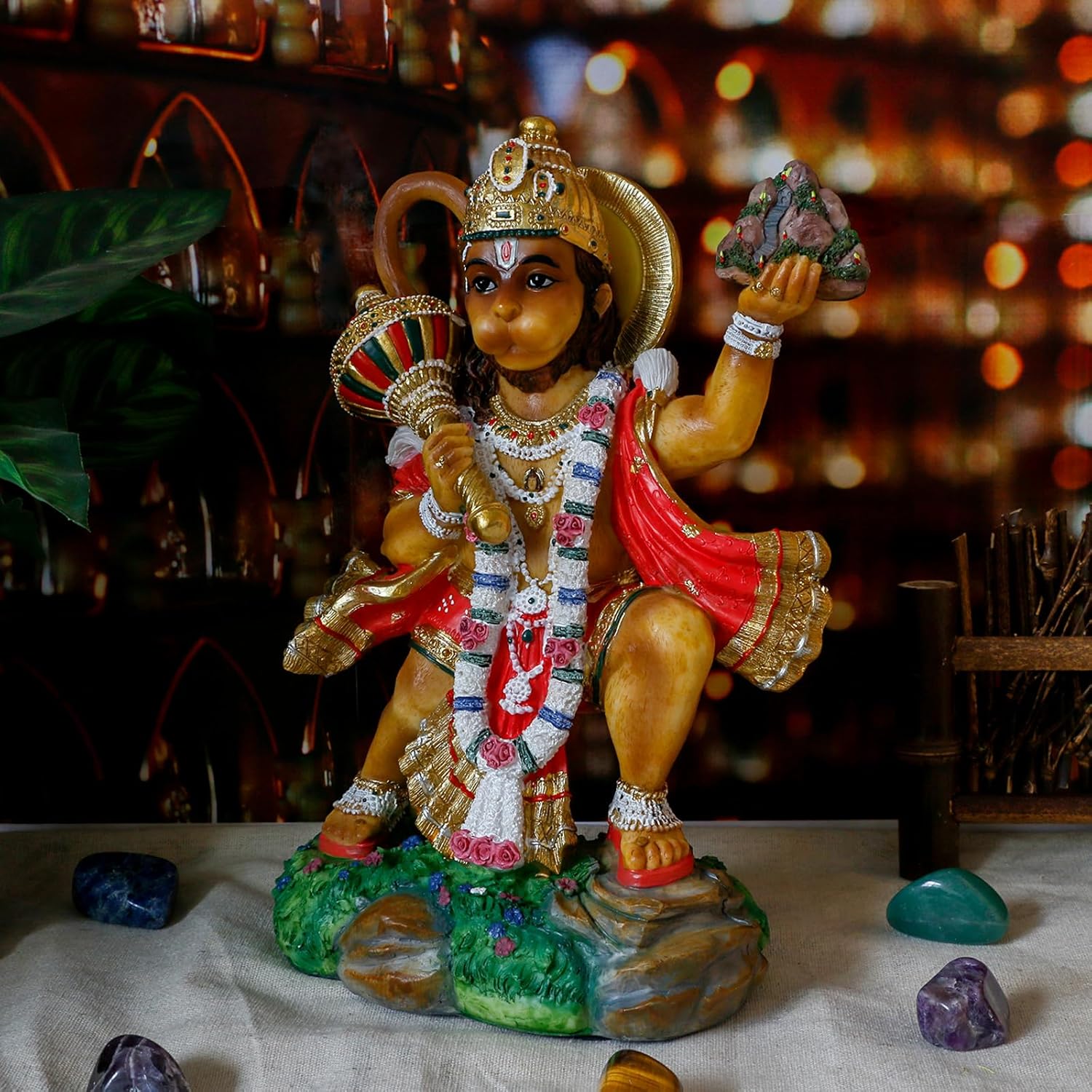 alikiki Hindu God Flying Hanuman Statue - 9.2”H Jayanti Murti Pooja Diwali Gift for Indian Friend Family Altar Puja Item Home Office Temple Mandir Shrine Yoga Meditation Spiritual Decoration