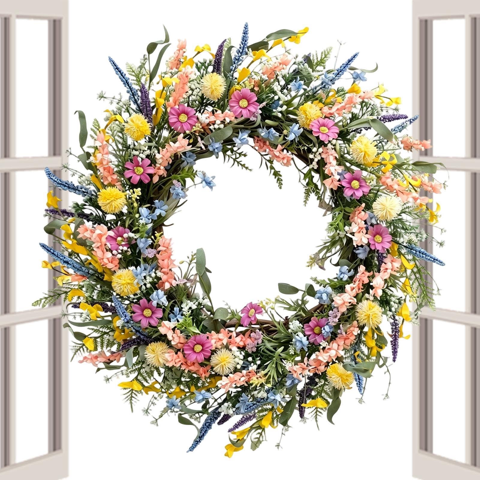 Couronne De Porte D'Été Artificielle, Résistante Décoloration Et