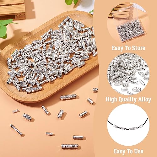 Miniatura 5 de Craftdady 150 cuentas espaciadoras de barra de tubo de plata envejecida, cuentas de metal tibetano para hacer joyas, manualidades, agujero