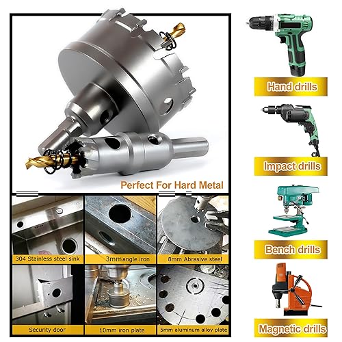 Miniatura 7 de ASNOMY Kit de sierra de agujero TCT grande de 8 piezas para metal duro 58-2-38 pulgadas 0630-2362in con broca piloto chapada en titanio para metal