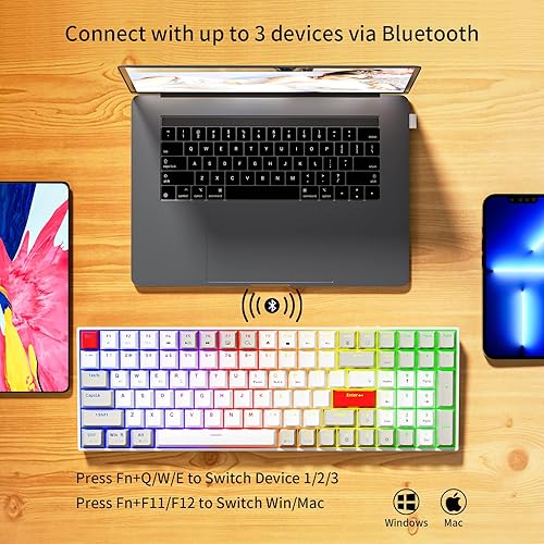 Miniatura 6 de Newmen GM1000 Teclado mecánico inalámbrico para juegos, Bluetooth 5.02.4GHzUSB-C, teclado personalizado intercambiable en caliente, teclados