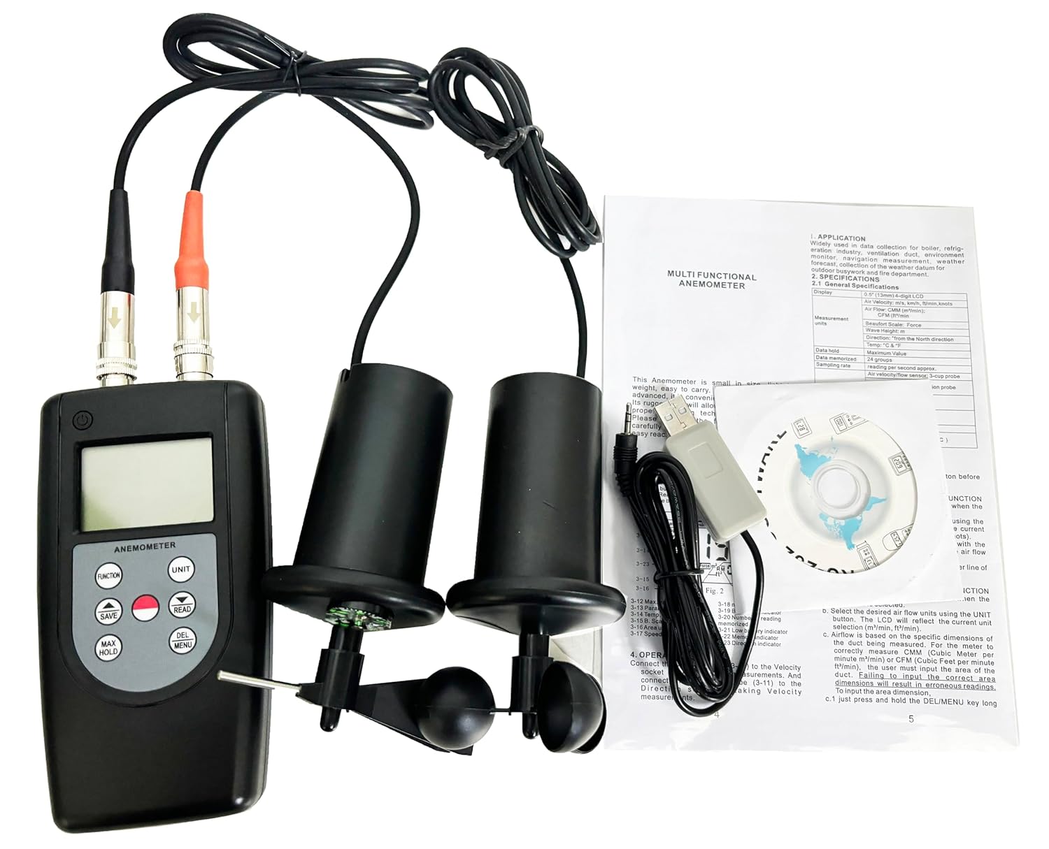Wind Speed Meter Wind Speedometer with USB Data Cable and Software for Checking Air Conditioning & Heating Systems,Measuring Air Velocity,Wind Speed,Direction,Temperature