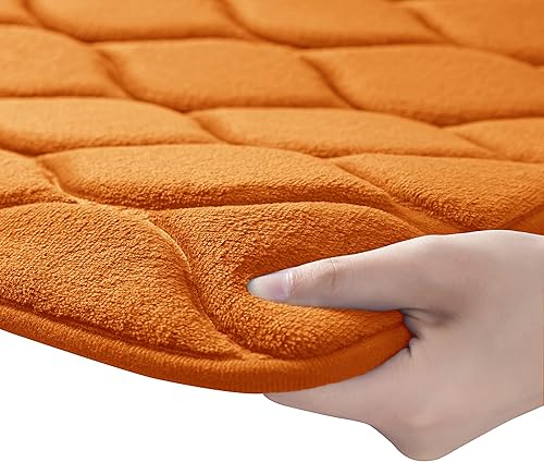 Miniatura 2 de Alfombra de baño con diseño ovalado en relieve de espuma viscoelástica de color sólido, suave, con respaldo de PVC antideslizante