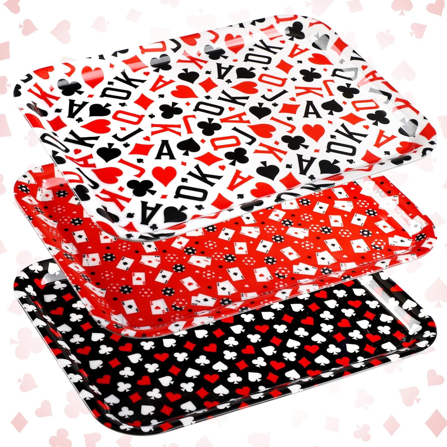 Rtteri 3 Pcs Casino Serving Tray 13 x 10 Inch Poker Serving Platter Rectangle Playing Card Dinner Plates Reusable Las Vegas Poker Food Tray for Playing Card Party Decoration Supplies