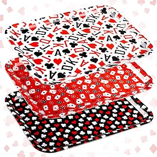Rtteri 3 Pcs Casino Serving Tray 13 x 10 Inch Poker Serving Platter Rectangle Playing Card Dinner Plates Reusable Las Vegas Poker Food Tray for Playing Card Party Decoration Supplies
