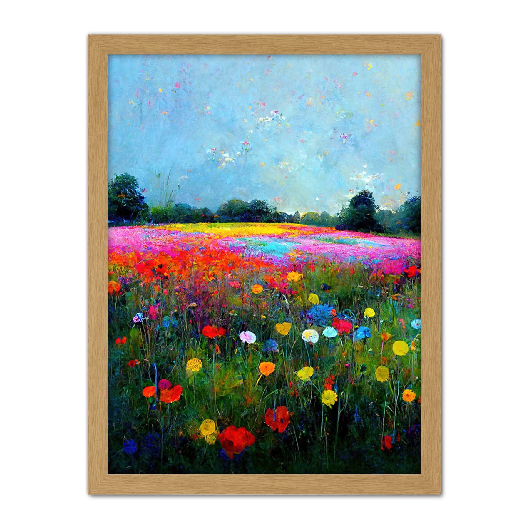 Doppelganger33 LTD Delicate Wildflower Meadow Abstract Colourful Modern Artwork Framed Wall Art Print 18X24 Inch