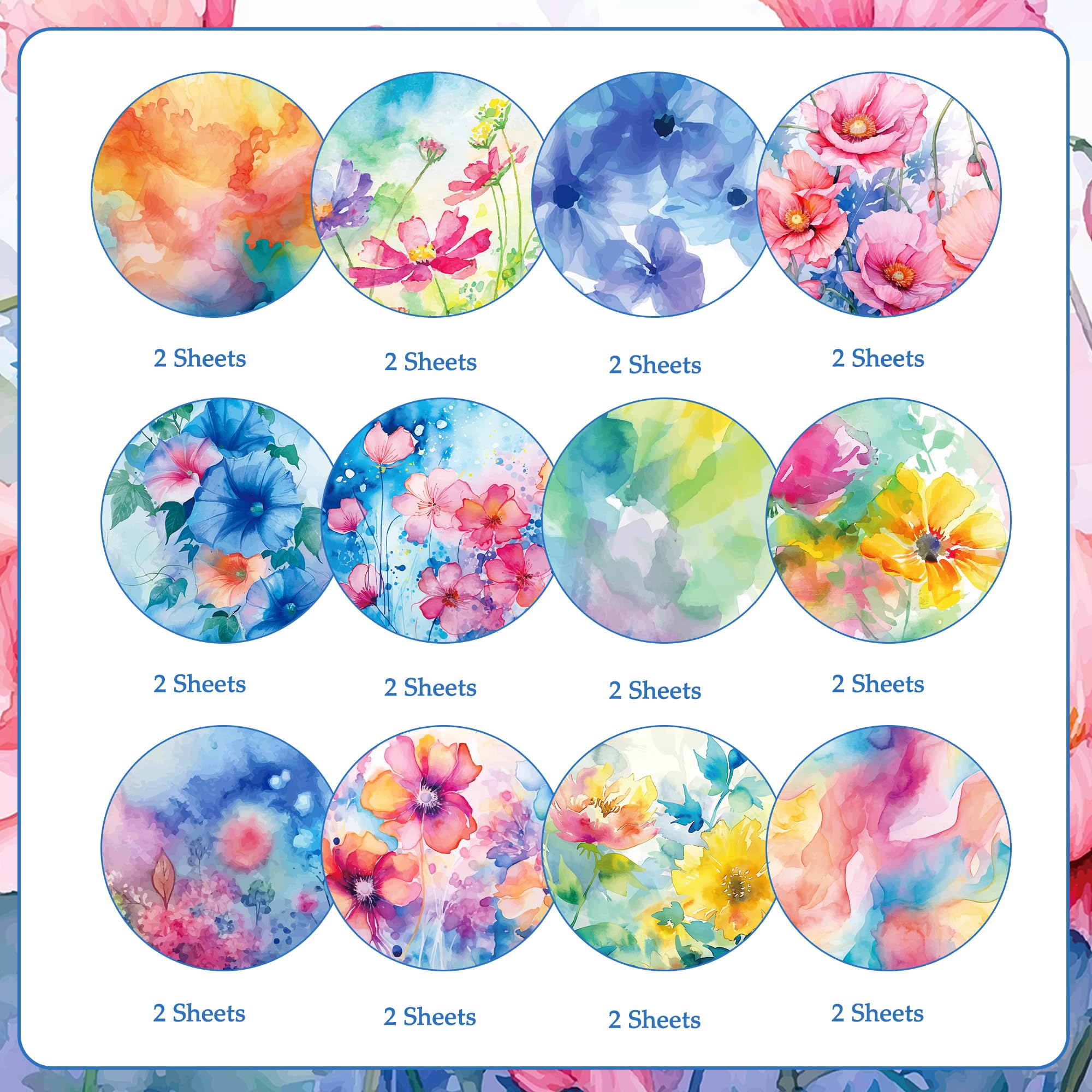 24 hojas de papel para álbumes de recortes de flores de 11.8 x 11.8 pulgadas, bloc de flores de doble cara, papel especial para hacer tarjetas, origami, bricolaje