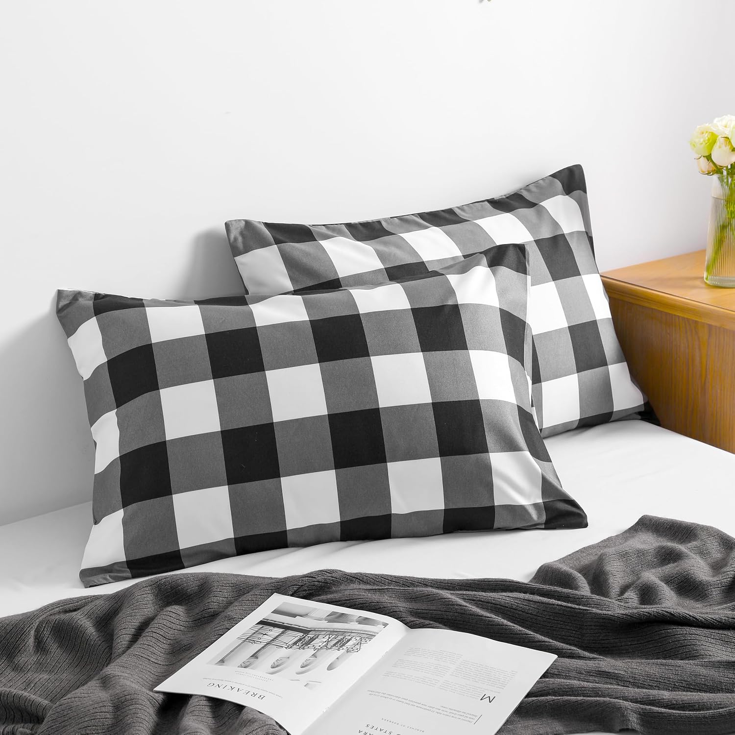 NTBAY Queen Buffalo Microfiber Pillowcases, Set of 2