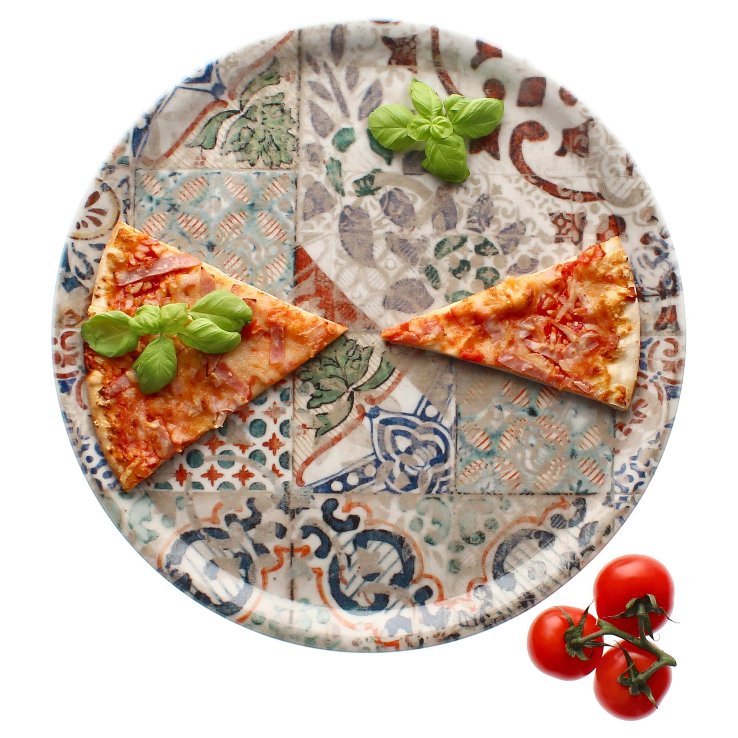 MamboCat Set di 4 piatti per pizza Alcazar I Ø 33 cm I per 4 persone I grandi piatti per pizza in porcellana con effetto piastrelle mediterraneo, per pizze o per mettere i piatti piani XL