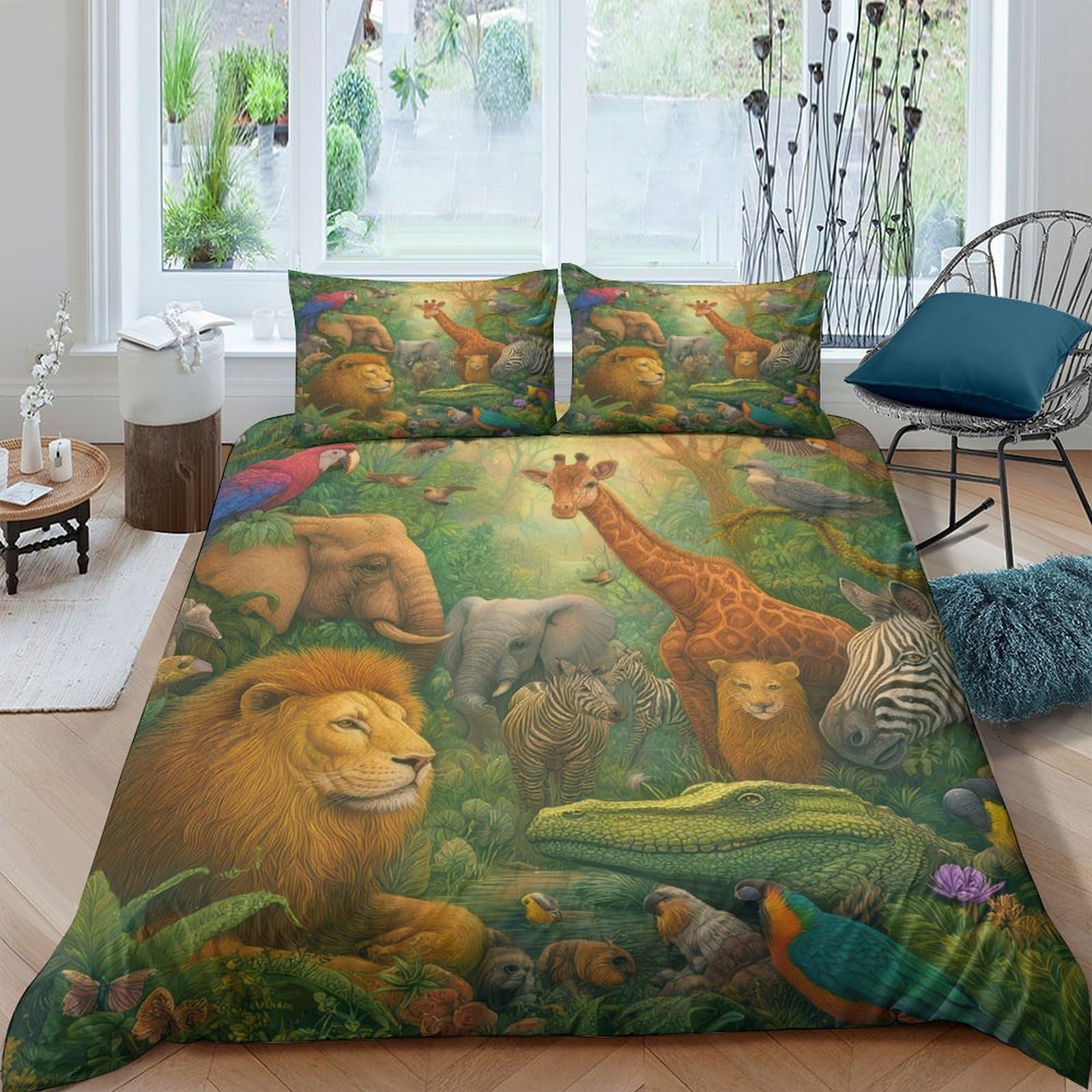 Ctjqhvkz Style-4 3D Printed Jungle Animal Fitted Sheet Microfiber Soft Mattress Cover Forest Wildlife Bed Decor For Bedroom Guest Room Single（135X200cm）