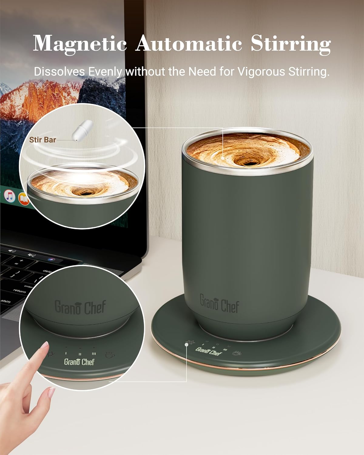 Self-Heating Coffee Mug, Coffee Mug with Self Stirring&Fast Heating, 10oz Temperature Controlled Coffee Cup Warmer, Heated for Tea/Coffee at Office/Kitchen/Travel, with Reusable Coffee Dripper, Green