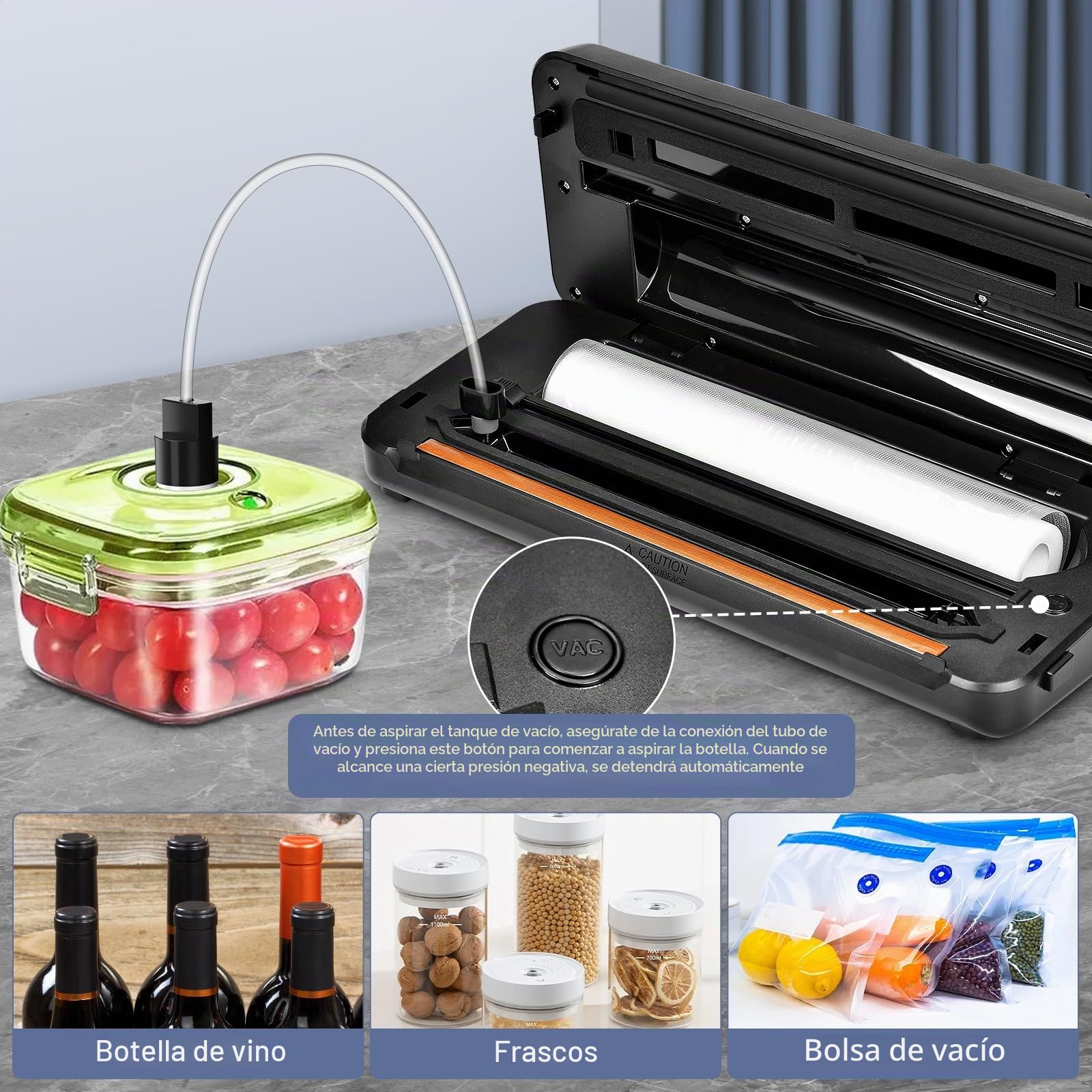Envasadora al Vacio Domestica,80KPA Domestica 8-en-1 Maquina Envasar al Vacío Profesional Modos de Alimentos Seco y húmedos,cortador de pasta incorporado,10 bolsas de envasado al vacío (Plateado)