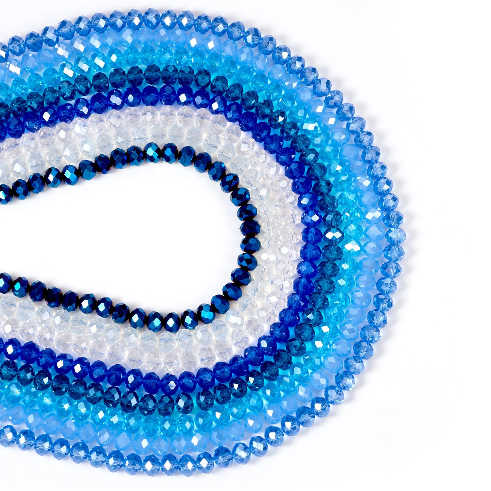 FASHEWELRY 576Pcs Blue Theme Faceted Glass Rondelle Beads Electroplate Transparent Glass Beads Strand for Bracelet Necklace Jewellery Making