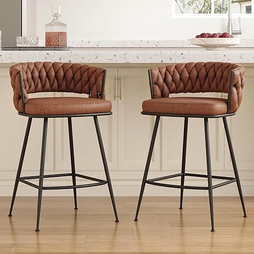 BFZ Juego de 2 taburetes de bar de 26 pulgadas, taburetes de bar de altura de mostrador, sillas giratorias de tela de gamuza de 180 con respaldo
