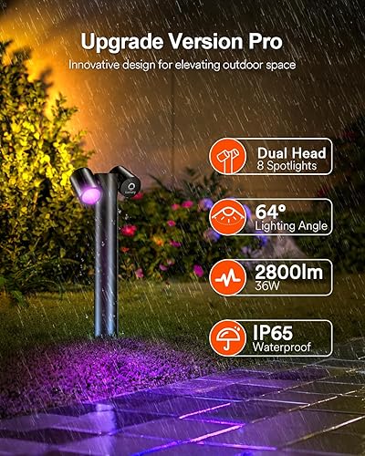 Miniatura 6 de Lumary RGBAICW Smart Pathway Light Pro 700LM, luces de paisaje que cambian de color con 8 focos ajustables de 355 IP65 impermeable, iluminación de