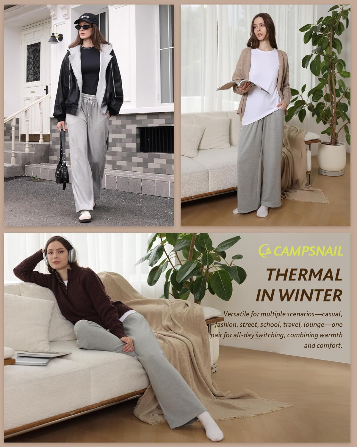 CAMPSNAIL Womens Fleece Lined Sweatpants Wide Leg Winter Warm Thermal Straight Leg Baggy Lounge Sweat Pants with Pockets - Image 4