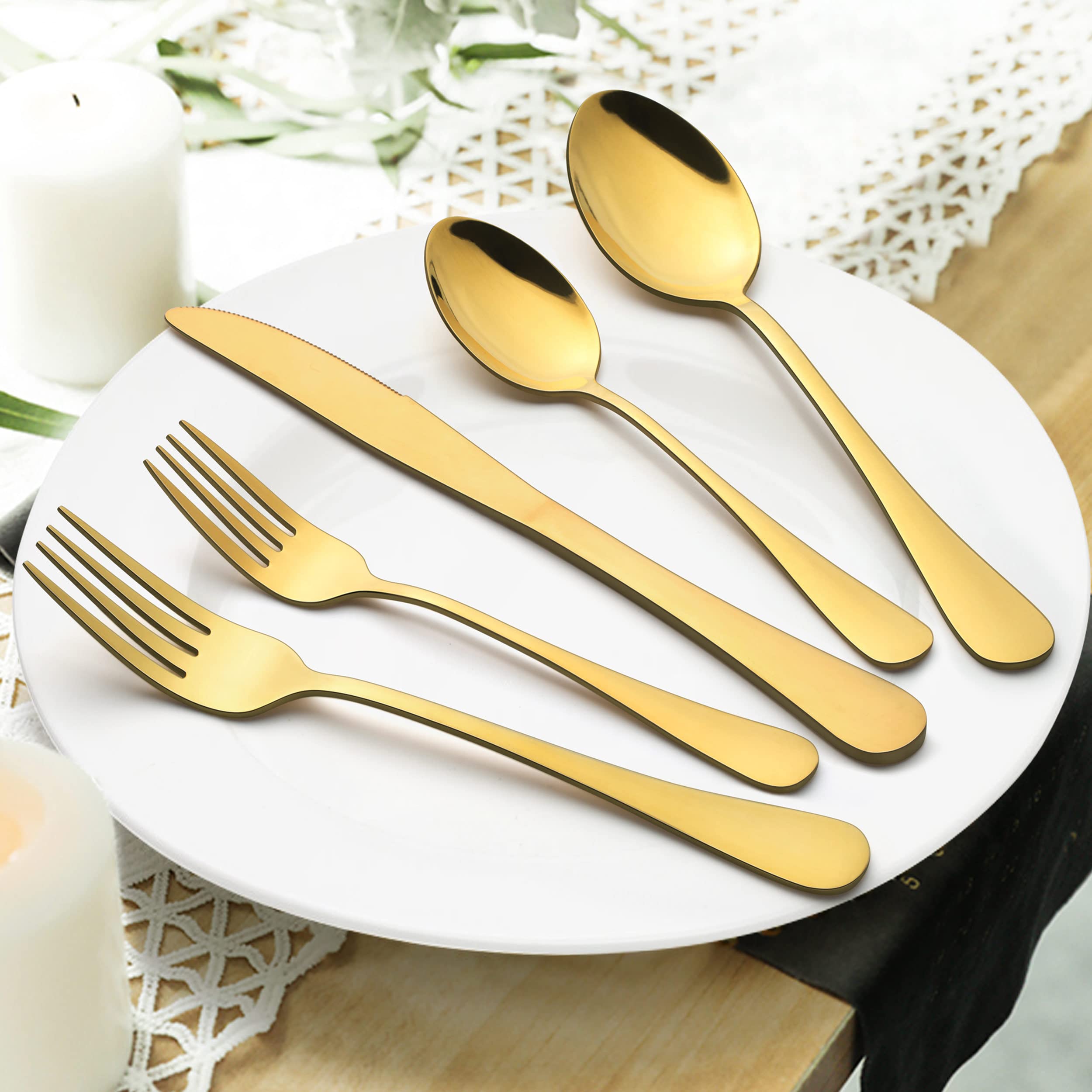 Juego de 60 cubiertos de oro de LIANYU para 12 cubiertos de oro, ideal para el hogar, boda, fiesta, lavavajillas