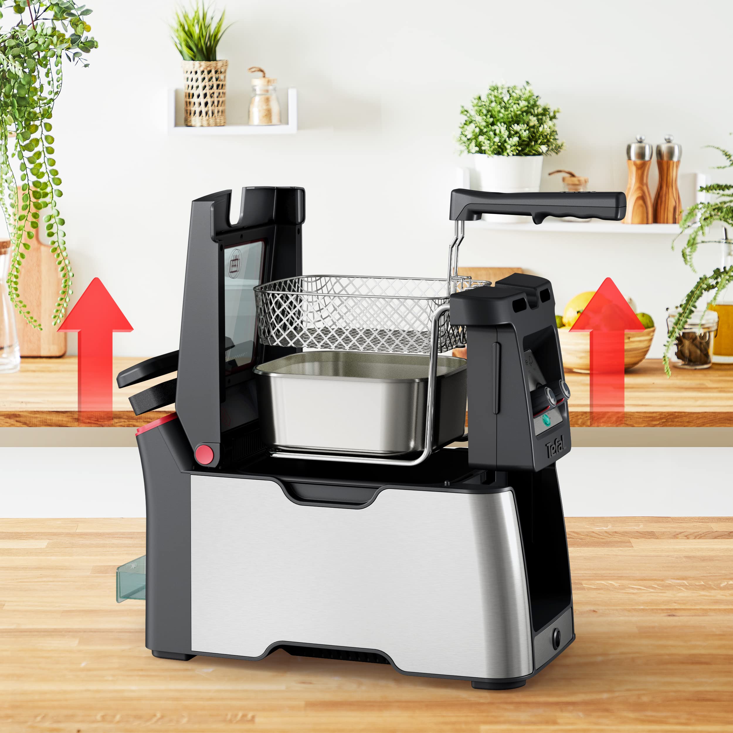 Tefal Clear Duo Fritteuse, frittieren mit weniger Rauch/Gerüchen, Kapazität 1,2 Kg, Thermostat, Timer, großes Sichtfenster ohne Beschlagen, spülmaschinenfest, schwarz, Edelstahl, Friteuse FR600D