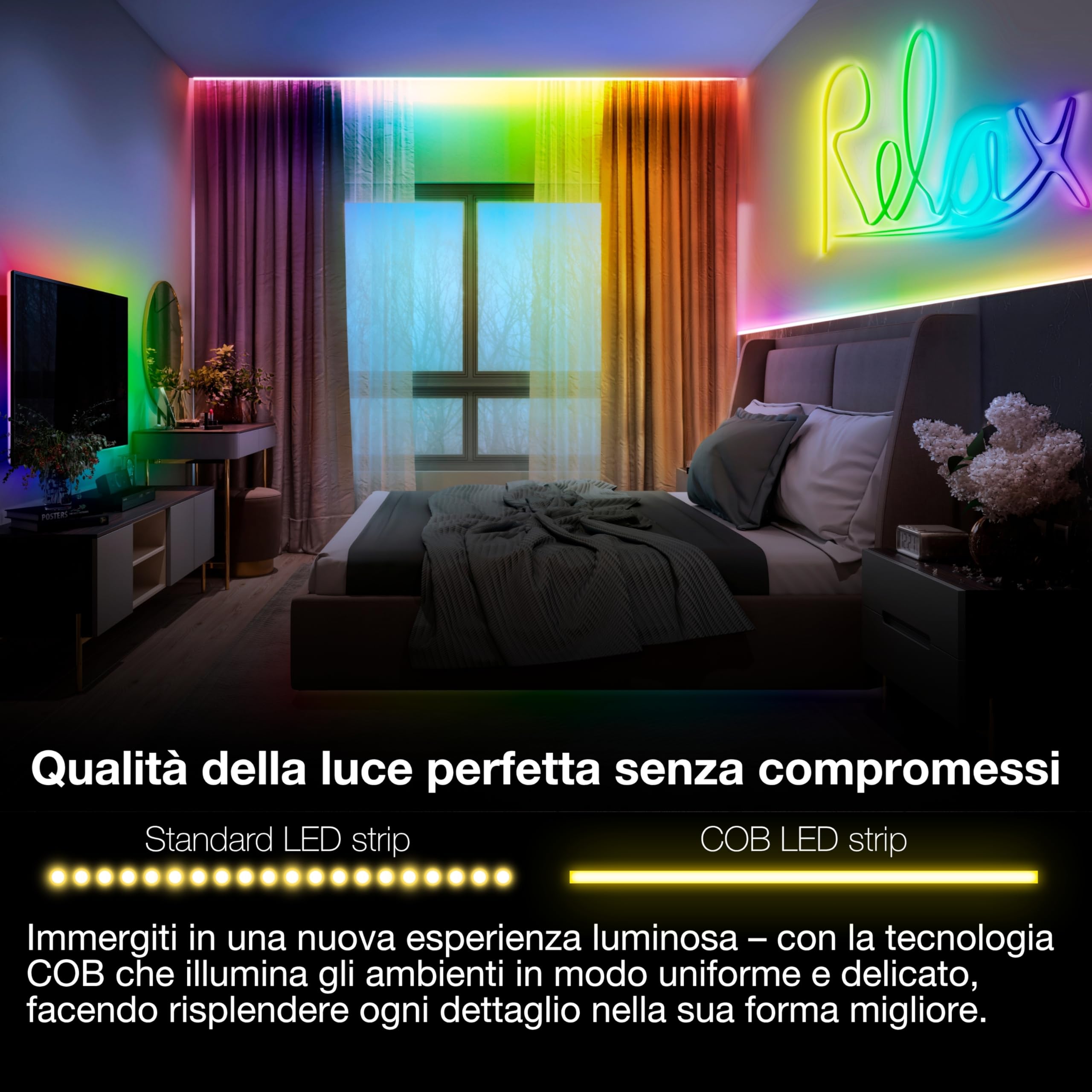 LEDVANCE SMART WIFI Striscia LED con telecomando incluso con controllo del colore MAGIC RGB, tecnologia COB per un effetto luminoso uniforme, 22 W, lunghezza 3 m, per applicazioni interne