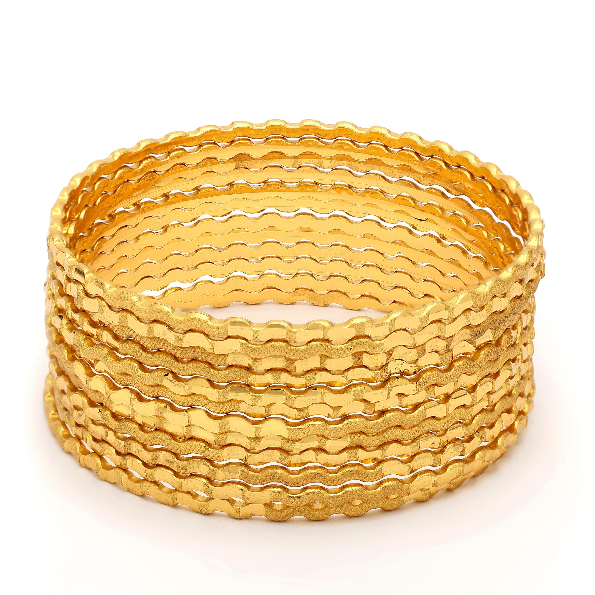 Gold Toned Set Of 12 Gold-Plated Handcrafted Textured Classic Bangles Jewellery For Women & Girls-image-35