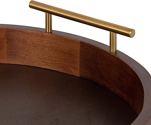 Miniatura 3 de Kate and Laurel Lipton - Bandeja redonda moderna, 18 pulgadas, nogal oscuro y dorado, bandeja decorativa para almacenamiento y exhibición