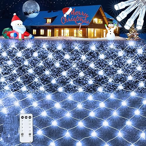 Miniatura 1 de JMEXSUSS 360 luces LED de Navidad para exteriores, 12 x 5 pies, color blanco cálido y multicolor, luces de red de arbustos de Navidad con control