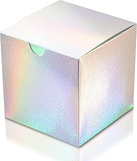 30 Pack 4x4x4 Inch Rainbow Silver Party Favor Gift Boxes with Embossed Pattern, Iridescent Candy Treat Boxes Favor Boxes, Small Gift Boxes for Kids Themed Birthday Party, Party Decoration, Wedding, Baby Shower, Upcoming Holiday