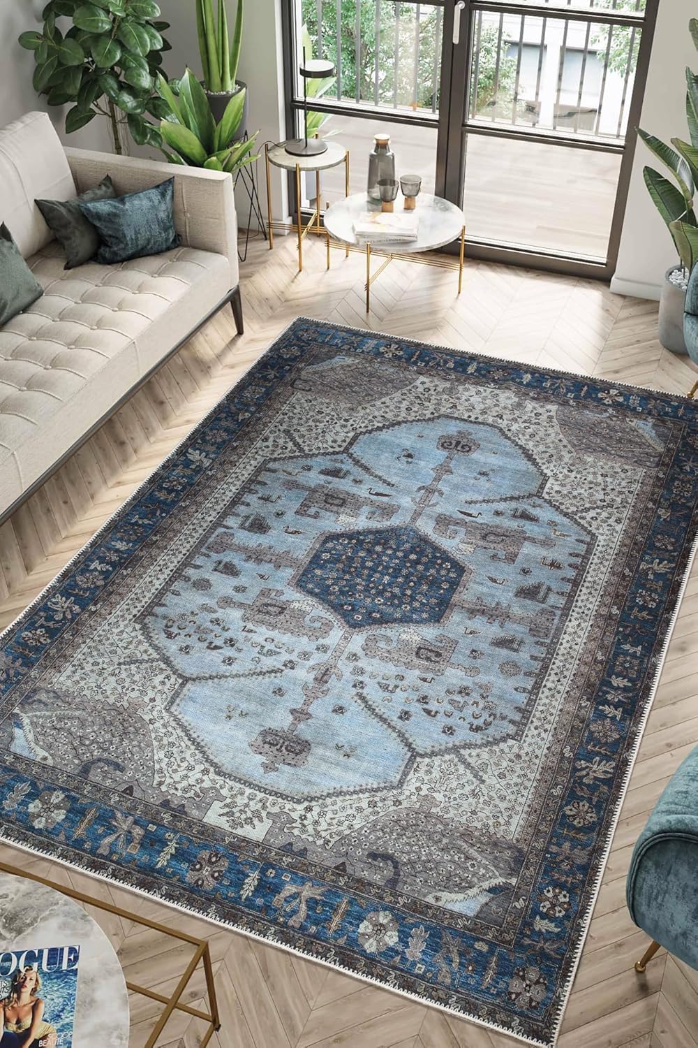 Tapis de bureau et chambre bleu moderne 160x230cm