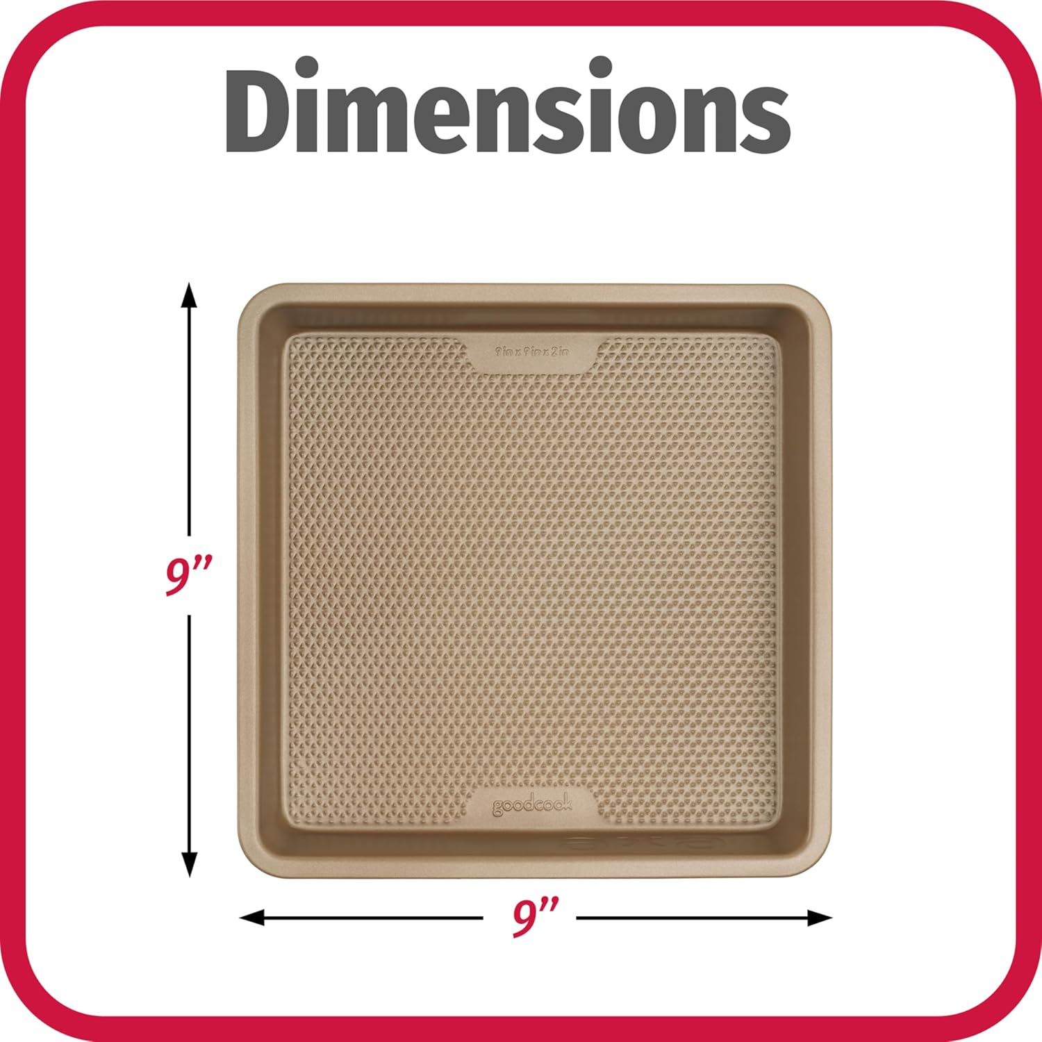 GoodCook BestBake Nonstick Textured Carbon Steel Square Pan, 9", Bronze