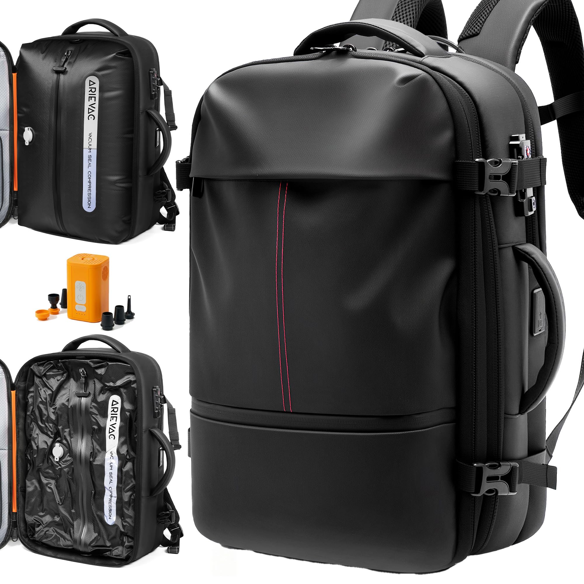 View 1 of ***MISSING AIR PUMP*** IKYWT Vacuum Seal Backpack Travel with Ultra-Power Pump, 80L Expandable Travel Backpack with Vacuum System w/TSA Lock