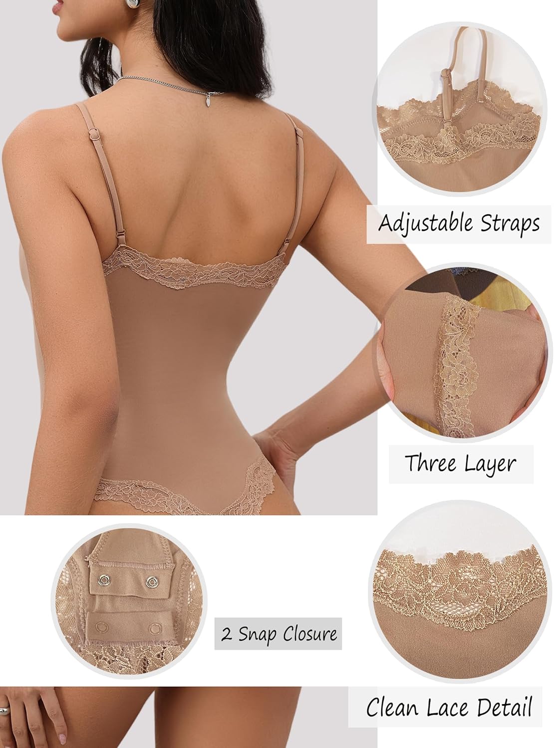 Starrylion Lace Body Suit Square Neck Tops for Women Sleeveless Spaghetti Strap Tank Top Bodysuits for Women Sexy Jumpsuit - Image 5