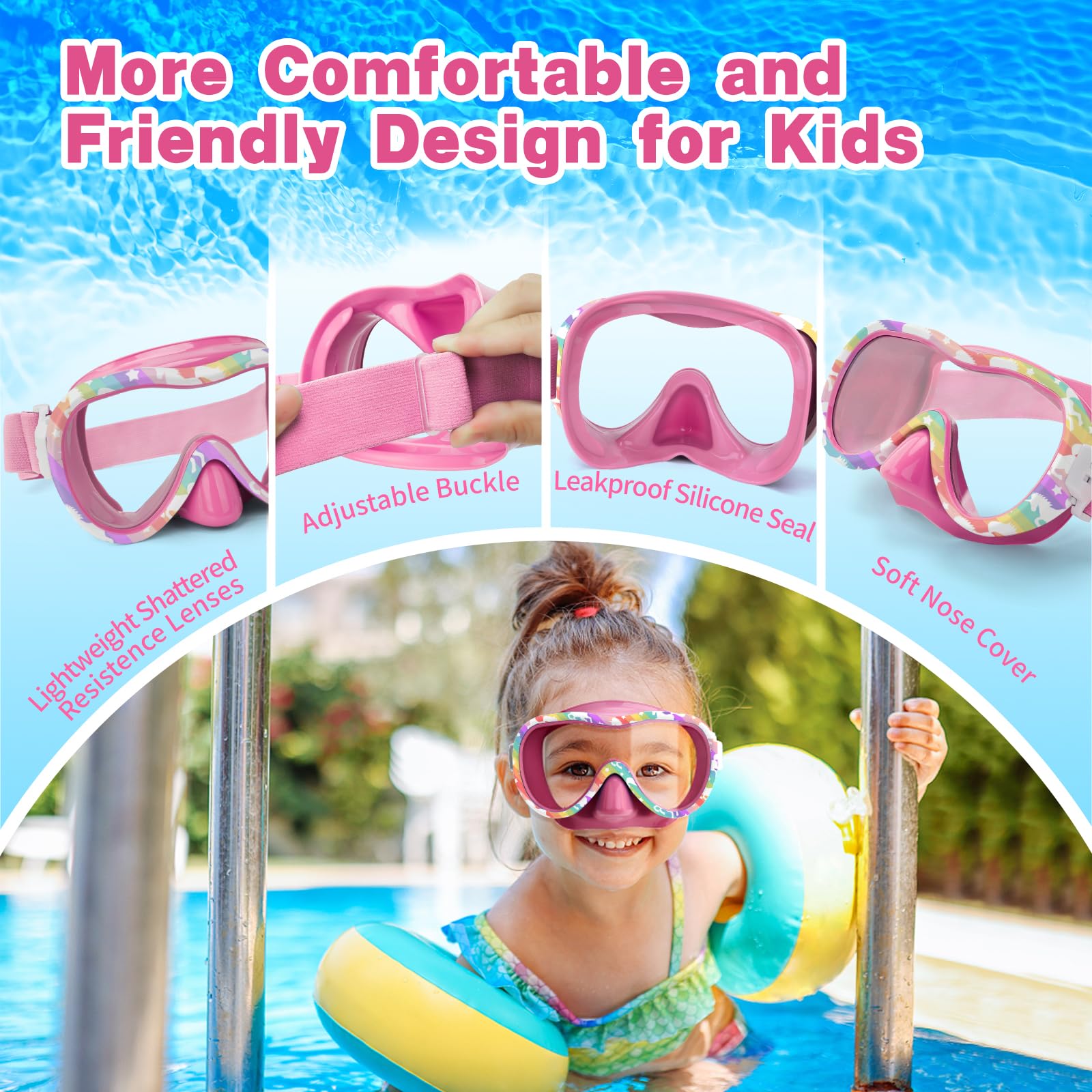 Schwimmbrille für Kinder, wasserdichte Taucherbrille mit Nasenschutz und elastischem Stoffband, UV-Schutz, Schwimmbrille für Kinder, Jungen und Mädchen