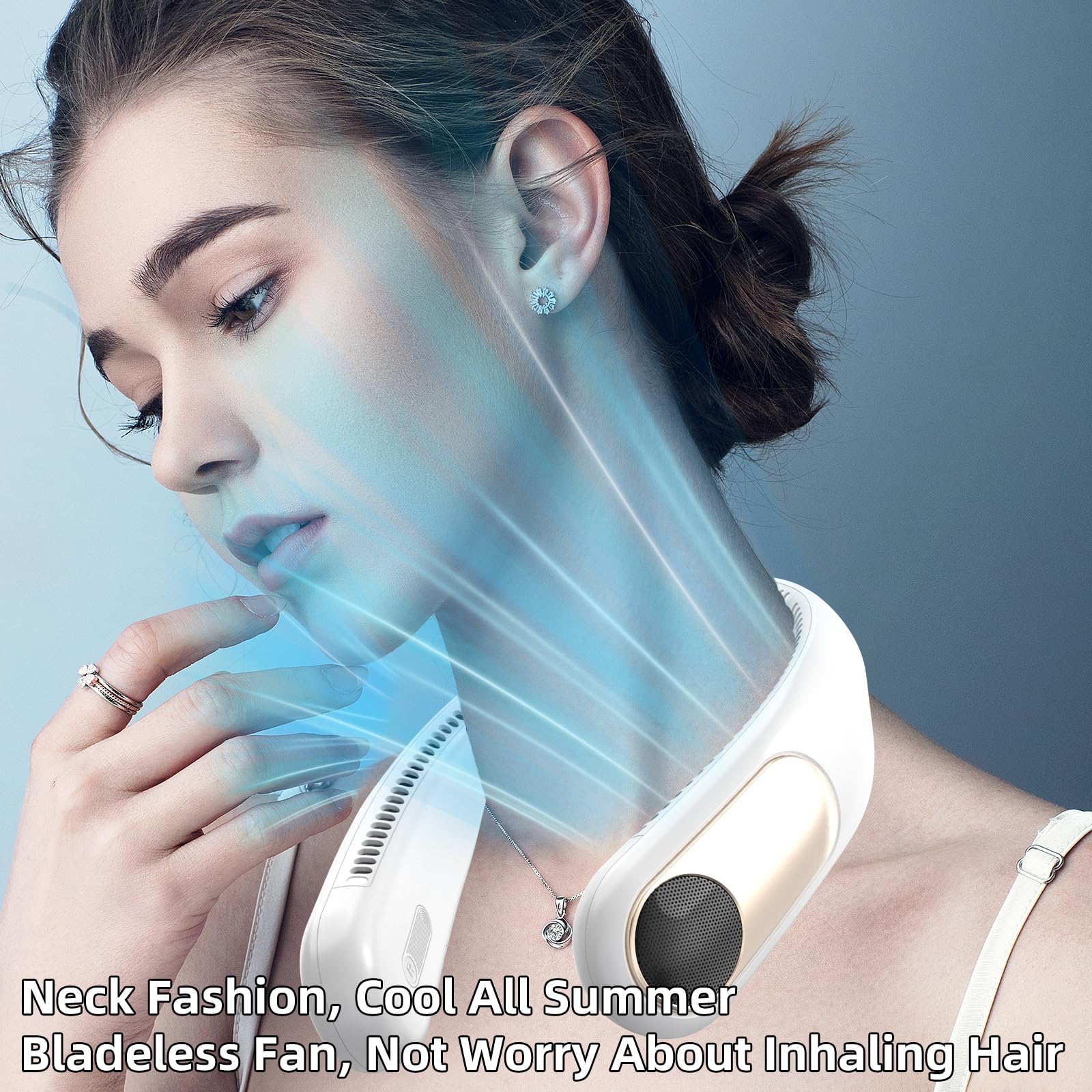 Ventilador de cuello portátil, ventilador personal sin aspas, pantalla LED, 4 velocidades, recargable por USB de 6000 mAh, viento de enfriamiento fuerte de 360°, manos libres, larga duración, regalos 4
