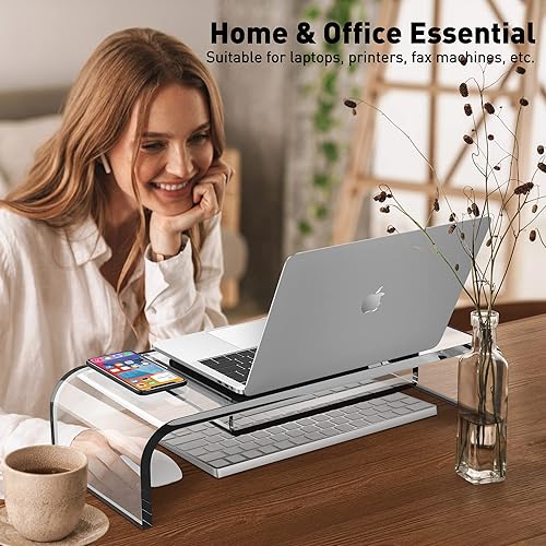 Miniatura 5 de Soporte elevador de acrílico para monitor de computadora con almacenamiento, soporte de monitor de escritorio de PC transparente de tamaño más