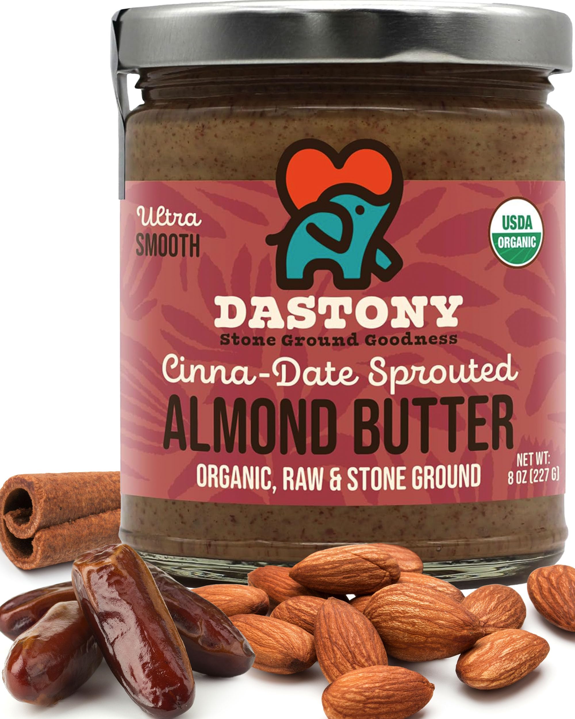 DastonyCinna-Date Sprouted Almond Butter - Raw Almond Butter - 8 oz, Pack of 1USDA Organic
