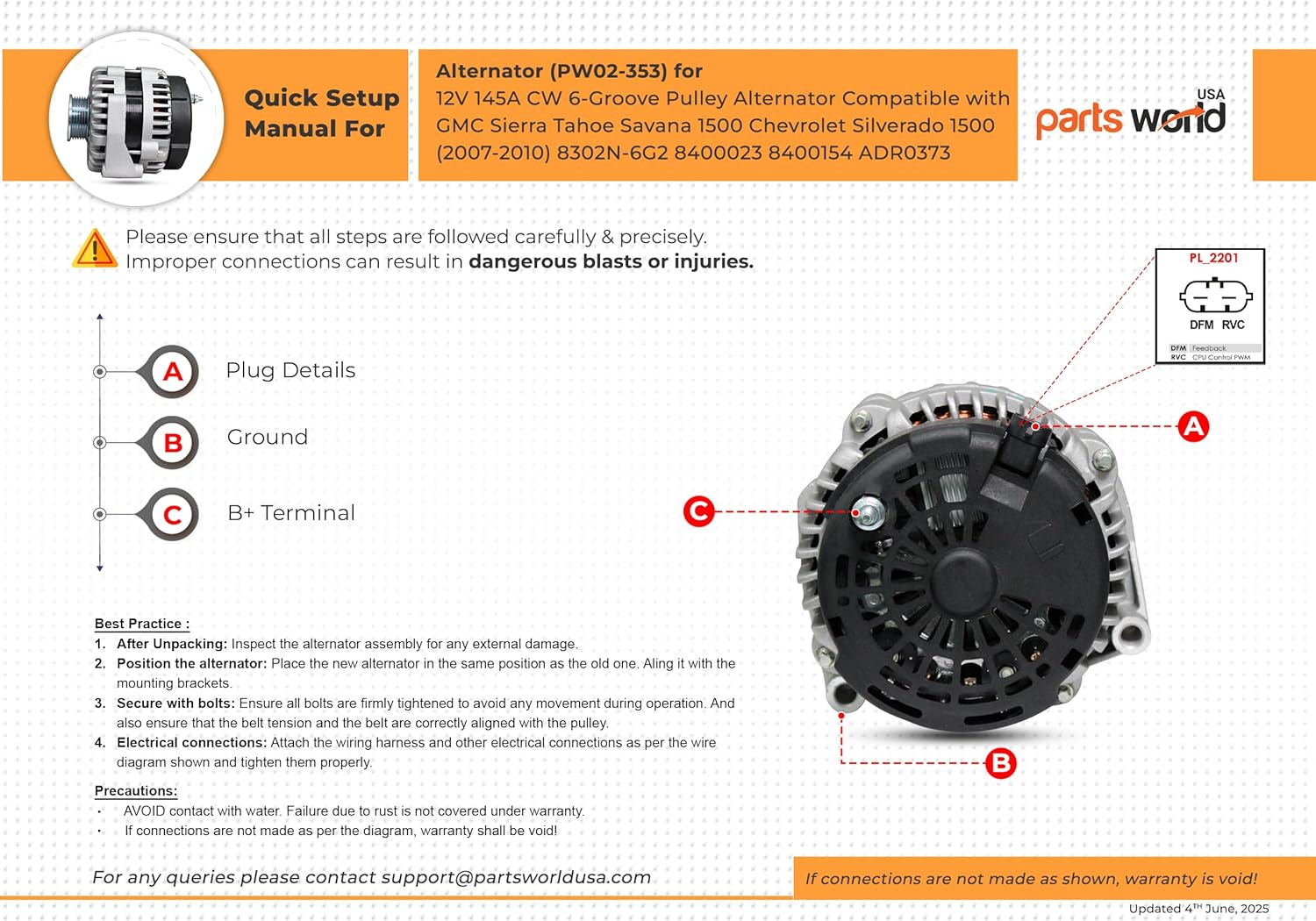 8302N 6G2 PowerForge™ 145A Alternator Compatible with Chevy Silverado 1500 Tahoe Suburban 07-09 GMC Sierra Canyon 07-09 Cadillac Escalade 07-10 | 6.2L 5.3L 6.0L 4.3L | ADR0373 15093929 15905872