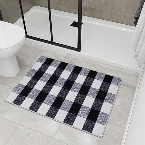 Miniatura 10 de Ottomanson Alfombras para entrada de 2 pies 3 pulgadas x 3 pies, antideslizantes, cuadros búfalo, alfombra de área pequeña, alfombra duradera para