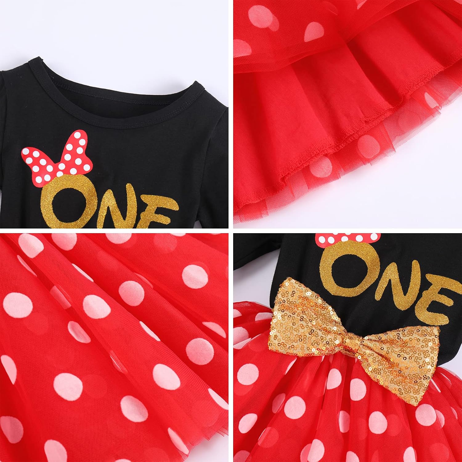 Baby Girls My 1st 2nd 3rd Birthday Polka Dots Dress w/Headband Long Sleeve Sequin Princess Tutu Cake Smash One Party Gown - Image 6