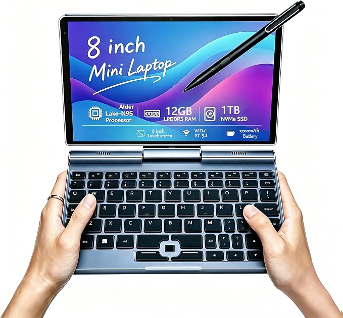 KOOFORWAY 8" 2-in-1 Mini Laptop, Intel N95, 12GB RAM, 1TB SSD