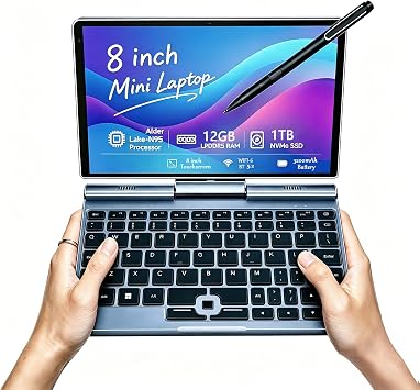 8" 2-in-1 Mini Laptop, Intel N95, 12GB RAM, 1TB SSD | Compact laptop with touchscreen, stylus support, HDMI, USB-C, Wi-Fi 6 and BT 5.2 for work, travel,study and entertainment